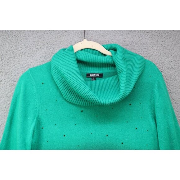 Elementz Cowl Neck 3/4 Sleeve Sequins Green Fade Sweater-Large-Boho-Festive - Picture 3 of 9